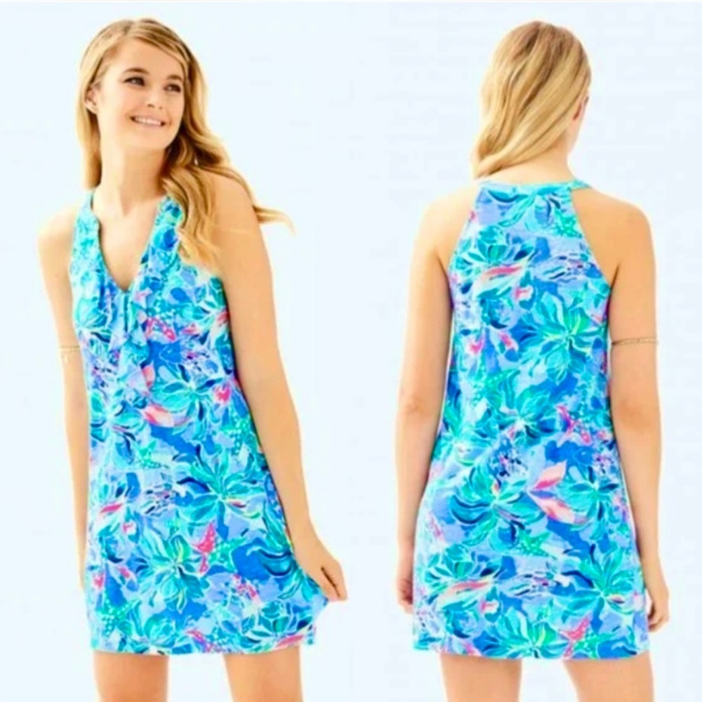 🦋LILLY PULITZER SHAY Gently Worn Dress in Bennett Blue Celestial Seas🦋